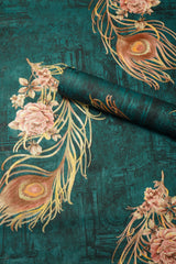 Dark Blue with Multicolor Feather on it  Not Self Adhesive 53 Cm X 1000 Cm for PVC Vinyl Coated for  Wall Bedroom Living Room Latest Stylish for Home Decoration (Blue & Cream , 57 Sqft Roll) (NW-13)