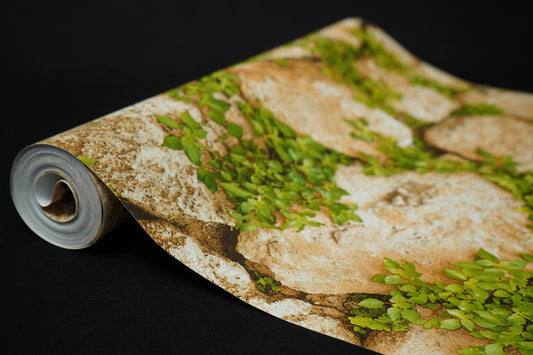 Natural Stone with Grass Wallpapers 3D  Design Not Self Adhesive 53 Cm X 1000 Cm for PVC Vinyl Coated for  Wall Bedroom Living Room Latest Stylish for Home Decoration (Grey & Green, 57 Sqft Roll) (NW-02)