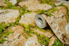 Natural Stone with Grass Wallpapers 3D  Design Not Self Adhesive 53 Cm X 1000 Cm for PVC Vinyl Coated for  Wall Bedroom Living Room Latest Stylish for Home Decoration (Grey & Green, 57 Sqft Roll) (NW-02)