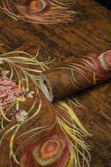 Dark Brown with Multicolor Feather  Design Not Self Adhesive 53 Cm X 1000 Cm for PVC Vinyl Coated for Wall Bedroom Living Room Latest Stylish for Home Decoration (Dark Brown & Multicolor, 57 Sqft Roll) (NW-30)