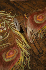 Dark Brown with Multicolor Feather  Design Not Self Adhesive 53 Cm X 1000 Cm for PVC Vinyl Coated for Wall Bedroom Living Room Latest Stylish for Home Decoration (Dark Brown & Multicolor, 57 Sqft Roll) (NW-30)