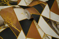 Brown with Golden Trees Abstract Design Wallpaper  Not Self Adhesive 53 Cm X 1000 Cm for PVC Vinyl Coated for  Wall Bedroom Living Room Latest Stylish for Home Decoration (Brown , Black , White , Golden , 57 Sqft Roll) (NW-17)