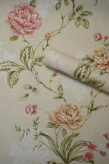 Floral Pattern  Wallpaper  Not Self Adhesive 53 Cm X 1000 Cm for PVC Vinyl Coated for  Wall Bedroom Living Room Latest Stylish for Home Decoration (Cream & Multicolor , 57 Sqft Roll) (NW-31)