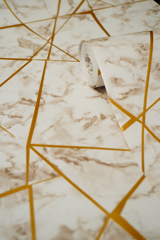 Marble Finish  with Golden Stripes  Design Not Self Adhesive 53 Cm X 1000 Cm for PVC Vinyl Coated for  Wall Bedroom Living Room Latest Stylish for Home Decoration (Off White , Golden , 57 Sqft Roll) (NW-33)