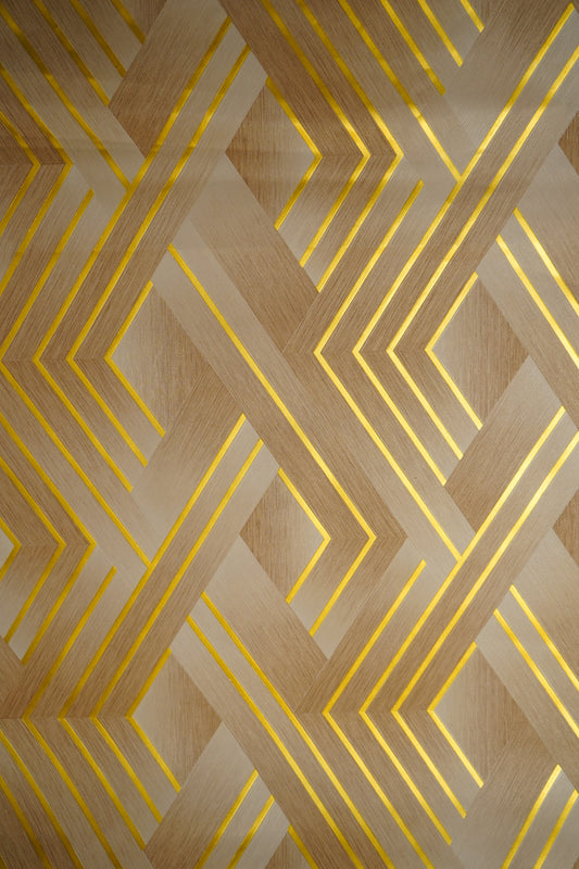 Light Brown  3D Pattern with Golden Lines on it  Not Self Adhesive 53 Cm X 1000 Cm for PVC Vinyl Coated for Wall Bedroom Living Room Latest Stylish for Home Decoration (Light Brown , Golden ,  57 Sqft Roll) (NW-21)