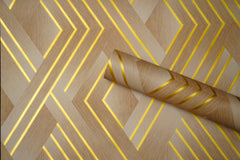 Light Brown  3D Pattern with Golden Lines on it  Not Self Adhesive 53 Cm X 1000 Cm for PVC Vinyl Coated for Wall Bedroom Living Room Latest Stylish for Home Decoration (Light Brown , Golden ,  57 Sqft Roll) (NW-21)