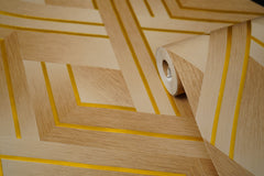 Light Brown  3D Pattern with Golden Lines on it  Not Self Adhesive 53 Cm X 1000 Cm for PVC Vinyl Coated for Wall Bedroom Living Room Latest Stylish for Home Decoration (Light Brown , Golden ,  57 Sqft Roll) (NW-21)