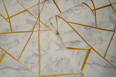 Off white Marble style with golden stripes on it Not Self Adhesive 53 Cm X 1000 Cm for PVC Vinyl Coated for  Wall Bedroom Living Room Latest Stylish for Home Decoration (Off White & Golden , 57 Sqft Roll) (NW-38)