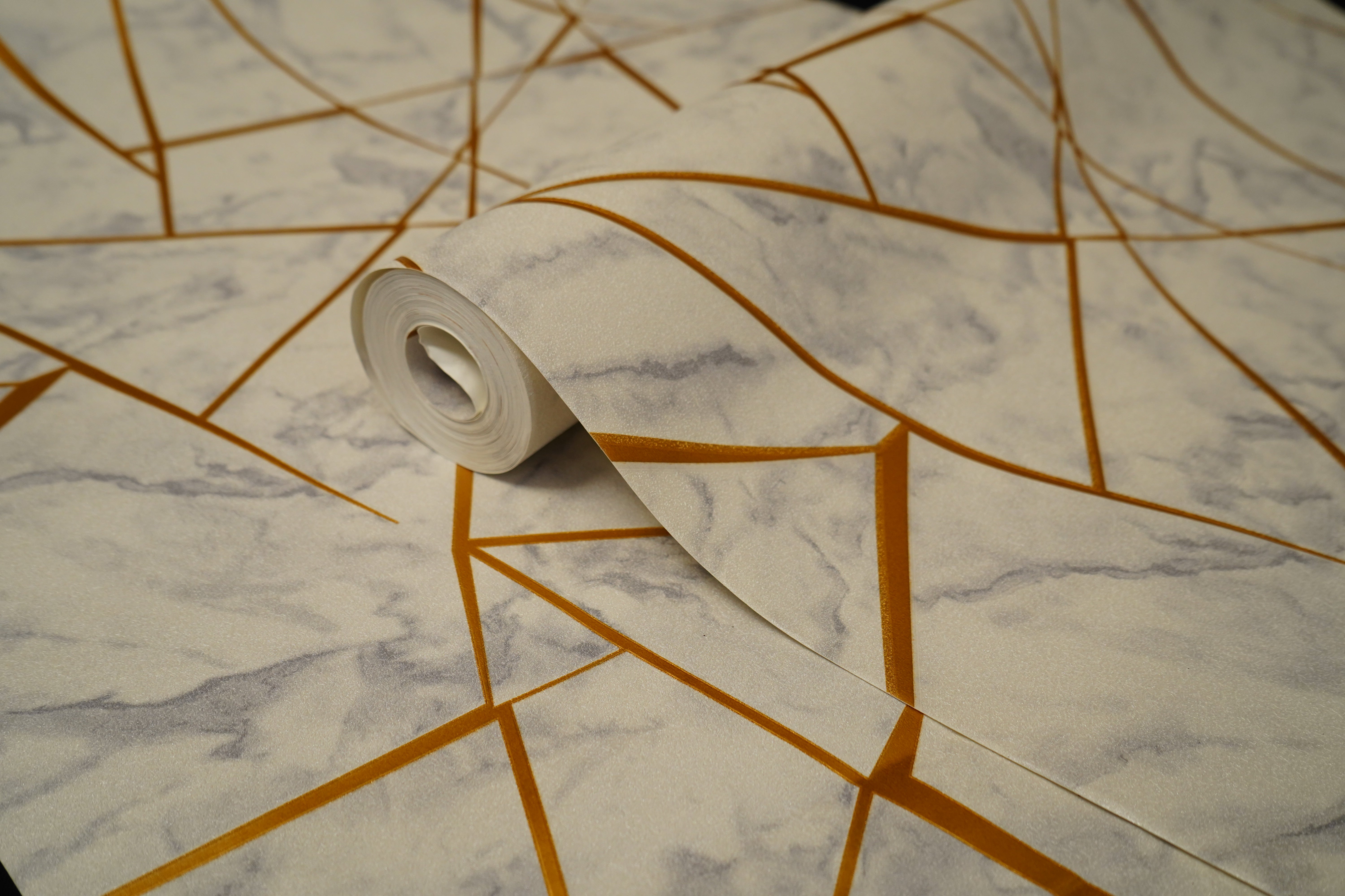 Off white Marble style with golden stripes on it Not Self Adhesive 53 Cm X 1000 Cm for PVC Vinyl Coated for  Wall Bedroom Living Room Latest Stylish for Home Decoration (Off White & Golden , 57 Sqft Roll) (NW-38)