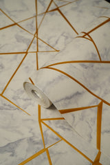 Off White Marble Design with Golden Stripes Not Self Adhesive 53 Cm X 1000 Cm for PVC Vinyl Coated for  Wall Bedroom Living Room Latest Stylish for Home Decoration (Off White , Golden , 57 Sqft Roll) (NW-42)