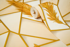 Golden Feather with Abstract  Design Not Self Adhesive 53 Cm X 1000 Cm for PVC Vinyl Coated for  Wall Bedroom Living Room Latest Stylish for Home Decoration (Golden , 57 Sqft Roll) (NW-39)