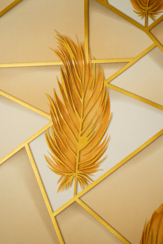 Light Cream Abstract with Golden Leaf  Design  Wallpapers  Design Not Self Adhesive 53 Cm X 1000 Cm for PVC Vinyl Coated for  Wall Bedroom Living Room Latest Stylish for Home Decoration (Light Cream & Golden  , 57 Sqft Roll) (NW-06)