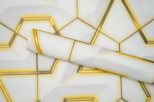 White 3d Geometric Design  with Golden Stripes  Design Not Self Adhesive 53 Cm X 1000 Cm for PVC Vinyl Coated for Wall Bedroom Living Room Latest Stylish for Home Decoration (White & Golden , 57 Sqft Roll) (NW-29)
