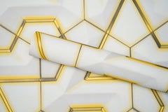 White 3d Geometric Design  with Golden Stripes  Design Not Self Adhesive 53 Cm X 1000 Cm for PVC Vinyl Coated for Wall Bedroom Living Room Latest Stylish for Home Decoration (White & Golden , 57 Sqft Roll) (NW-29)