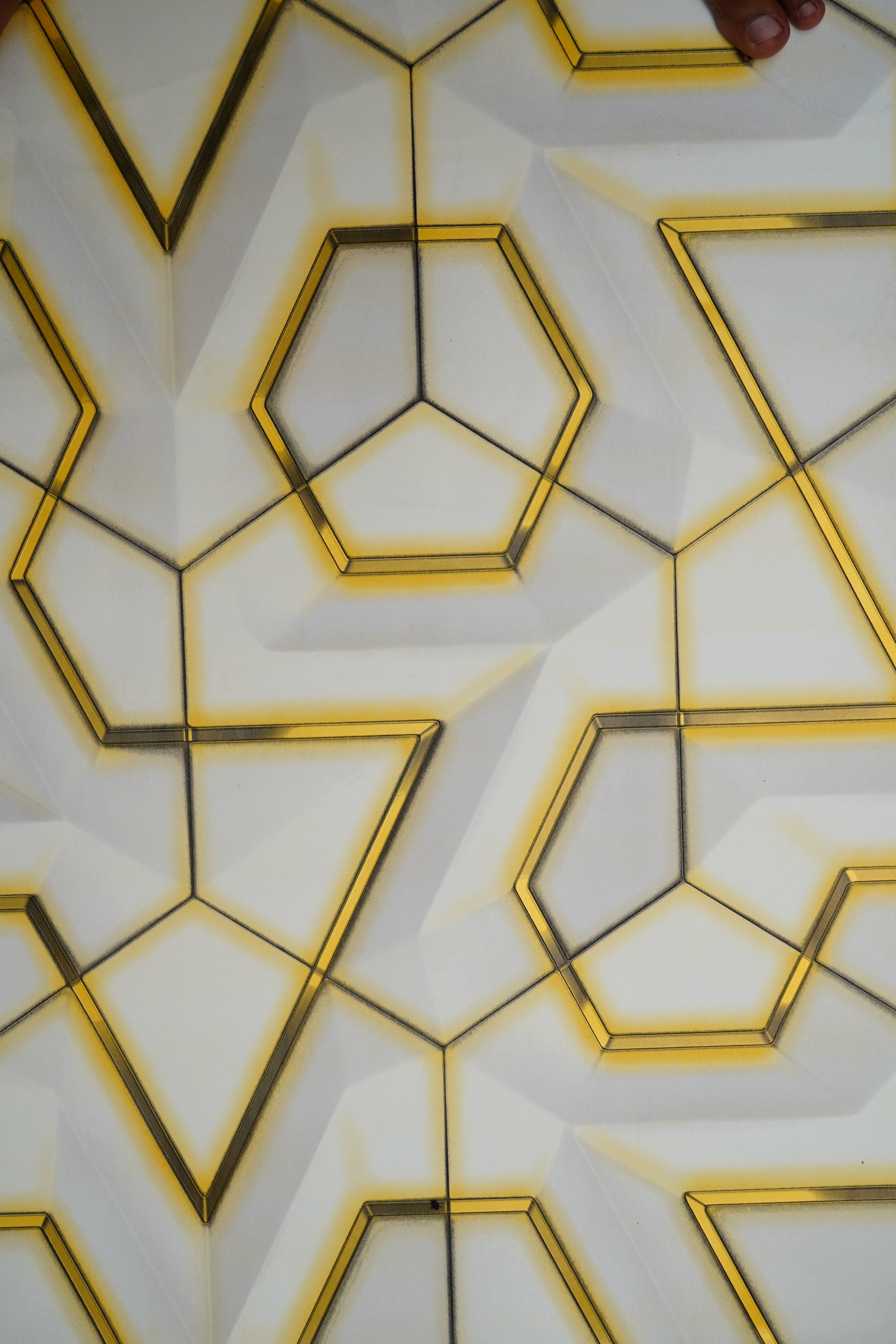 Geometric Pvc White 3d Geometric Design with Golden Stripes Design Not Self Adhesive ...