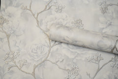 White Damask Design  with Silver Floral Design Not Self Adhesive 53 Cm X 1000 Cm for PVC Vinyl Coated for  Wall Bedroom Living Room Latest Stylish for Home Decoration (White & Silver , 57 Sqft Roll) (NW-36)