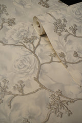 White Damask Design  with Silver Floral Design Not Self Adhesive 53 Cm X 1000 Cm for PVC Vinyl Coated for  Wall Bedroom Living Room Latest Stylish for Home Decoration (White & Silver , 57 Sqft Roll) (NW-36)