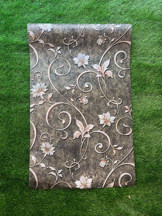 Grey Floral  Pattern   Not Self Adhesive 53 Cm X 1000 Cm for PVC Vinyl Coated for Wall Bedroom Living Room Latest Stylish for Home Decoration ( 57 Sqft Roll) (AW-08)