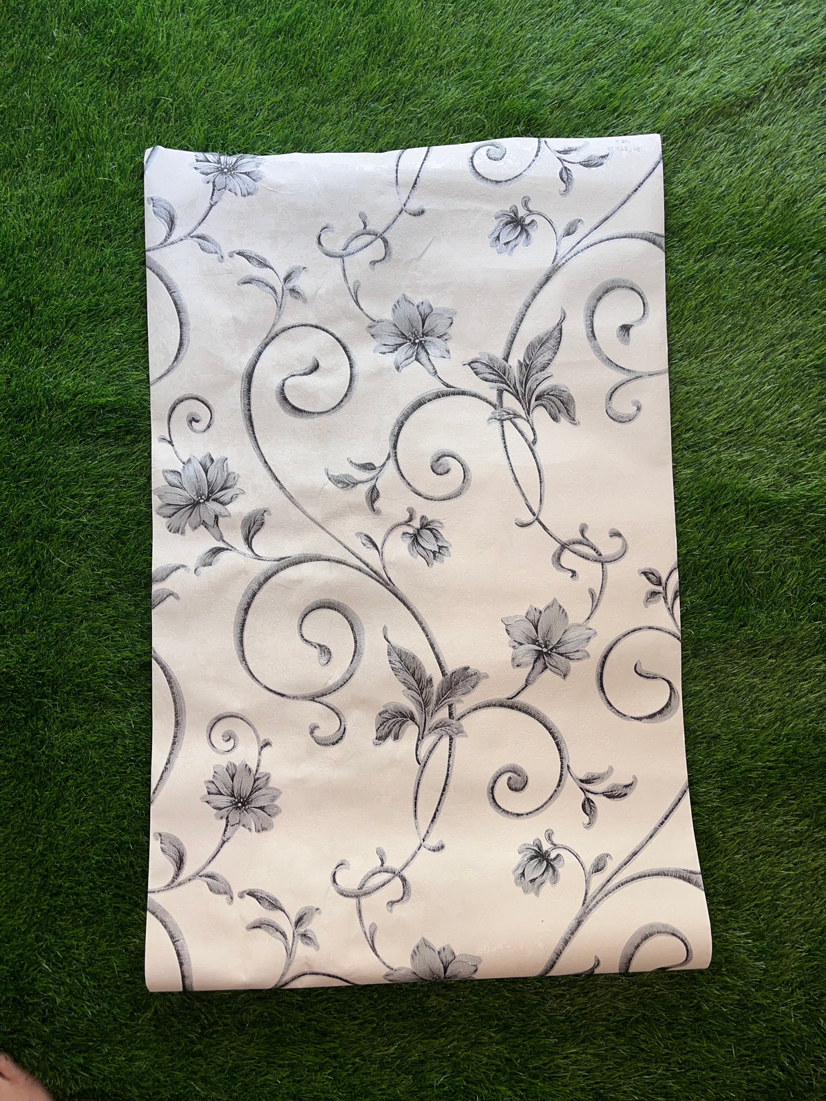 Off White  Floral  Pattern with Grey leaf pattern  Not Self Adhesive 53 Cm X 1000 Cm for PVC Vinyl Coated for Wall Bedroom Living Room Latest Stylish for Home Decoration ( 57 Sqft Roll) (AW-11)