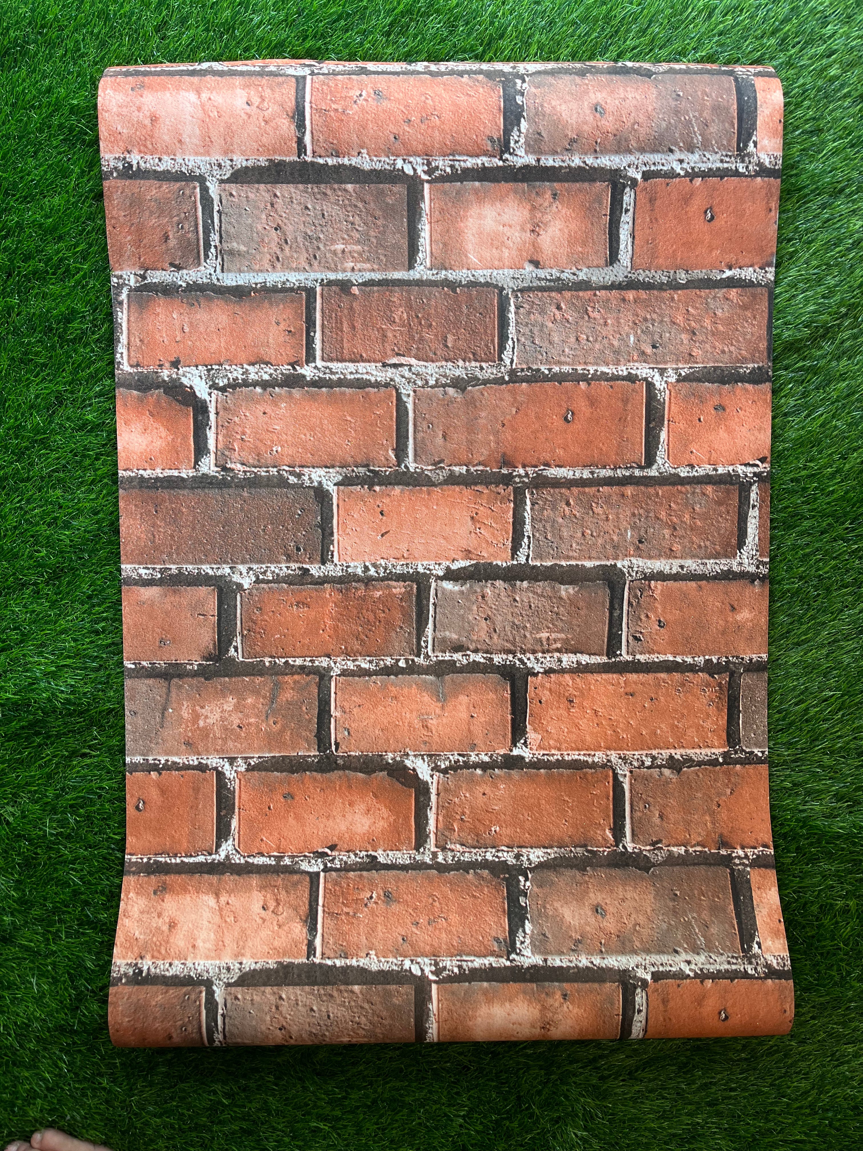Red Bricks  pattern  Not Self Adhesive 53 Cm X 1000 Cm for PVC Vinyl Coated for Wall Bedroom Living Room Latest Stylish for Home Decoration ( 57 Sqft Roll) (AW-19)