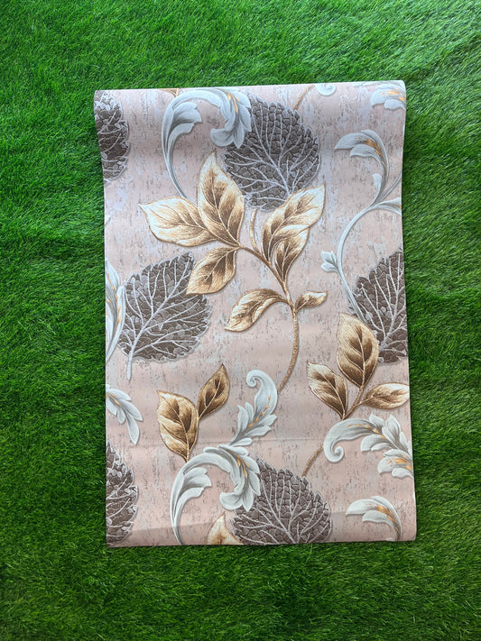 Cream Floral Design with golden and black leaf  Pattern Design with golden leaf  Design  Not Self Adhesive 53 Cm X 1000 Cm for PVC Vinyl Coated for Wall Bedroom Living Room Latest Stylish for Home Decoration ( 57 Sqft Roll) (AW-21)