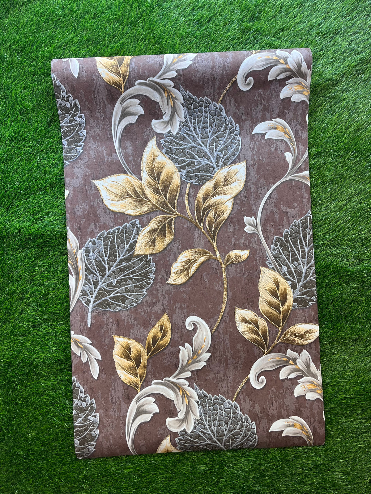 Brown Floral Design with golden and black leaf  Pattern Design with golden leaf  Design  Not Self Adhesive 53 Cm X 1000 Cm for PVC Vinyl Coated for Wall Bedroom Living Room Latest Stylish for Home Decoration ( 57 Sqft Roll) (AW-22)