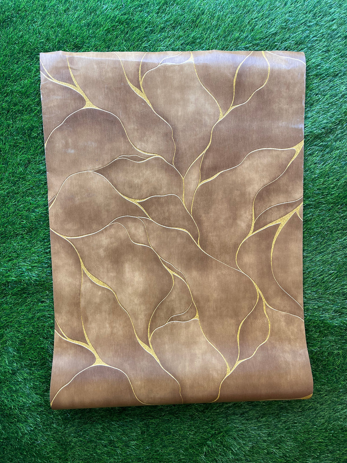 Brown & Gold  Pattern Design Not Self Adhesive 53 Cm X 1000 Cm for PVC Vinyl Coated for Wall Bedroom Living Room Latest Stylish for Home Decoration ( 57 Sqft Roll) (AW-27)