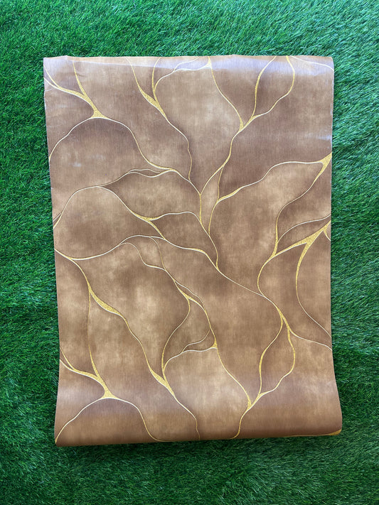 Brown & Gold  Pattern Design Not Self Adhesive 53 Cm X 1000 Cm for PVC Vinyl Coated for Wall Bedroom Living Room Latest Stylish for Home Decoration ( 57 Sqft Roll) (AW-27)