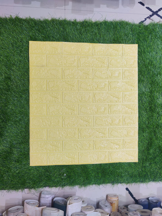 3D Light Yellow  Color Brick Wallpaper PE Foam Self Adhesive Brick Design Wall Stickers DIY Wallpaper for Home Hotel Living Room Bedroom Cafe Decor (70 CM x 77 CM) (Light Yellow)(Set Of 5)(FS-41)