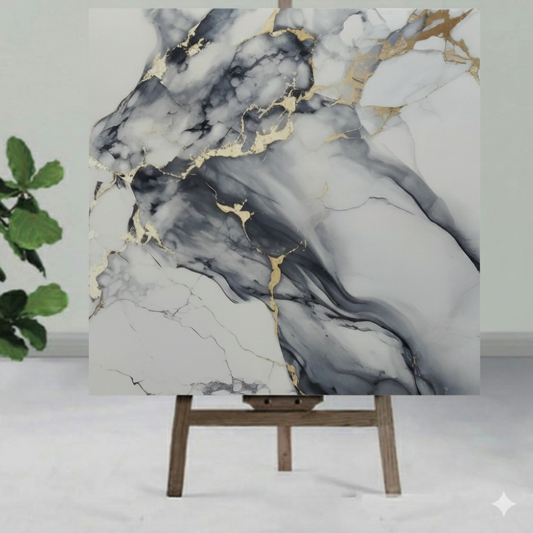 white with Gold & Gray Veining shaded UV Coated Real Marble Tile Designed wall Stickers, Self Adhesive And Washable Wall Stickers For Wall Decoration (60 CM x 60 CM) ( Set Of 05 )(MS-65)