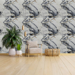 white with Gold & Gray Veining shaded UV Coated Real Marble Tile Designed wall Stickers, Self Adhesive And Washable Wall Stickers For Wall Decoration (60 CM x 60 CM) ( Set Of 05 )(MS-65)