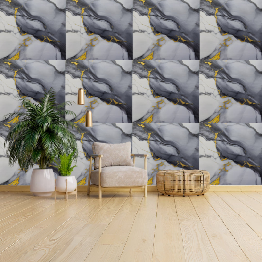 GARY & GOLD UV Coated Real Marble Tile Designed wall Stickers, Self Adhesive And Washable Wall Stickers For Wall Decoration (60 CM x 60 CM) ( Set Of 05 )(MS-73)