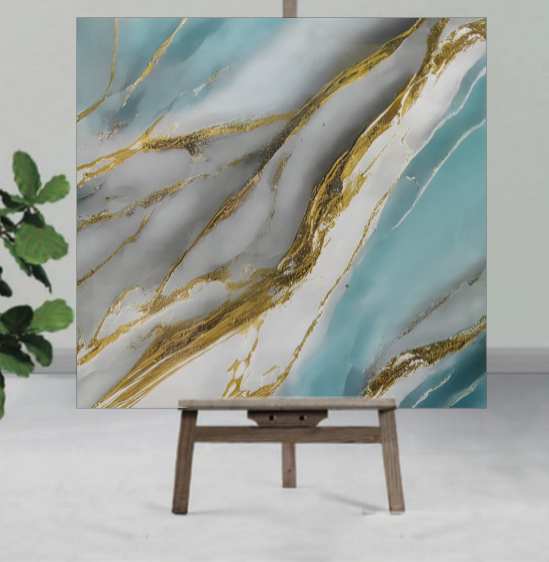 Blue & gold UV Coated Real Marble Tile Designed wall Stickers, Self Adhesive And Washable Wall Stickers For Wall Decoration (60 CM x 60 CM) ( Set Of 05 )(MS-74)