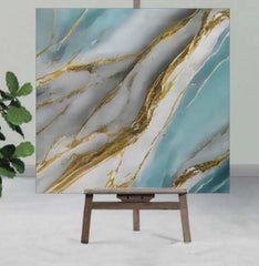 Blue & gold UV Coated Real Marble Tile Designed wall Stickers, Self Adhesive And Washable Wall Stickers For Wall Decoration (60 CM x 60 CM) ( Set Of 05 )(MS-74)