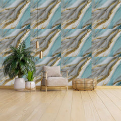 Blue & gold UV Coated Real Marble Tile Designed wall Stickers, Self Adhesive And Washable Wall Stickers For Wall Decoration (60 CM x 60 CM) ( Set Of 05 )(MS-74)