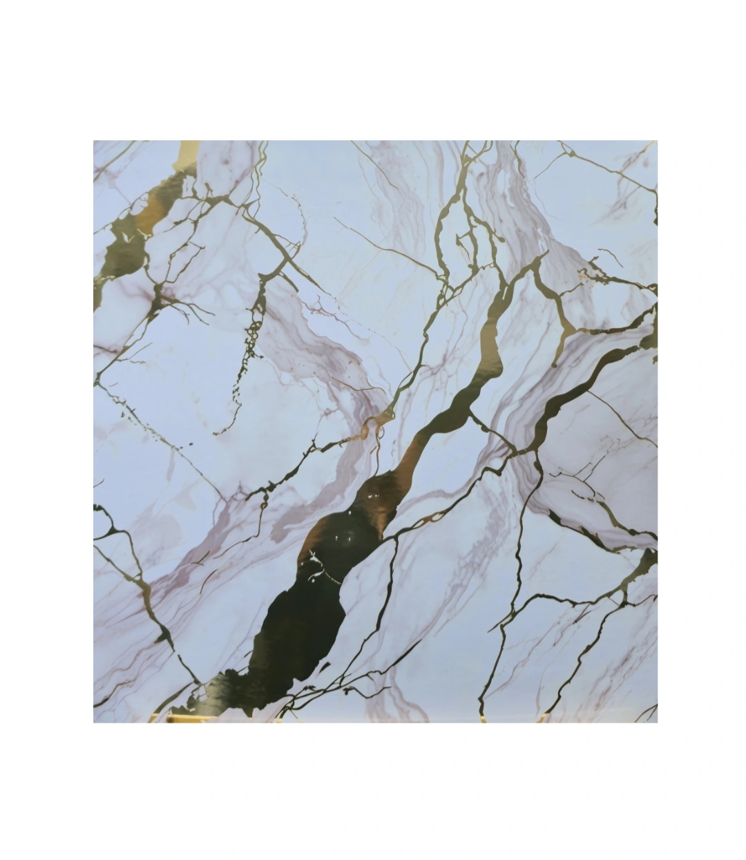 white &  gold UV Coated Real Marble Tile Designed wall Stickers, Self Adhesive And Washable Wall Stickers For Wall Decoration (60 CM x 60 CM) ( Set Of 05 )(MS-76)