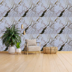 white &  gold UV Coated Real Marble Tile Designed wall Stickers, Self Adhesive And Washable Wall Stickers For Wall Decoration (60 CM x 60 CM) ( Set Of 05 )(MS-76)