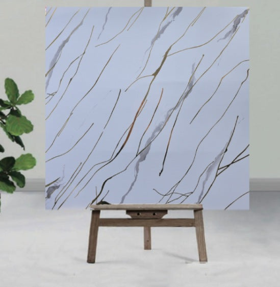 White & gold shaded UV Coated Real Marble Tile Designed wall Stickers, Self Adhesive And Washable Wall Stickers For Wall Decoration (60 CM x 60 CM) ( Set Of 05 )(MS-77)