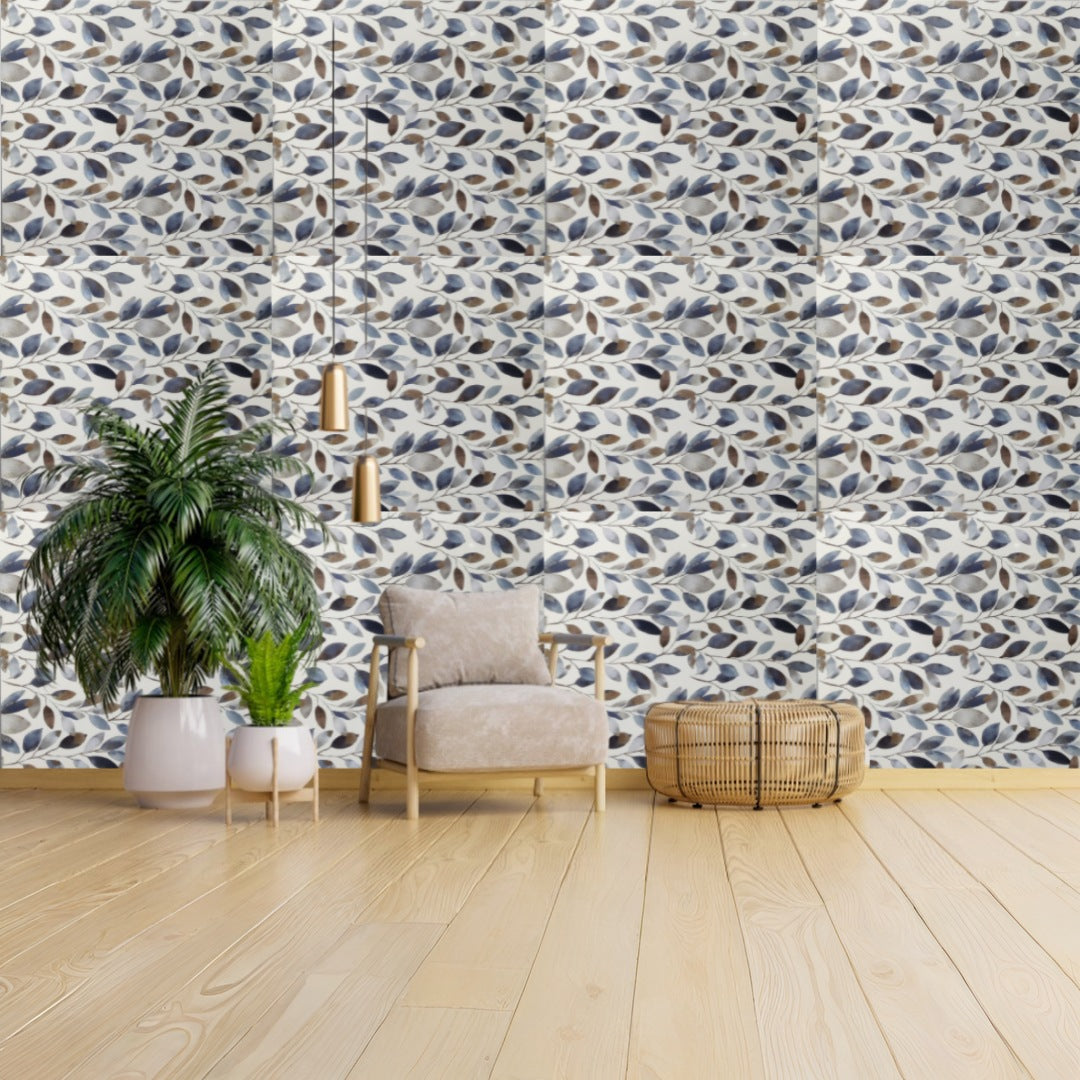 GARY Leaf UV Coated Real Marble Tile Designed wall Stickers, Self Adhesive And Washable Wall Stickers For Wall Decoration (60 CM x 60 CM) ( Set Of 05 )(MS-78)