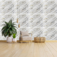 WHITE GOLD DESING UV Coated Real Marble Tile Designed wall Stickers, Self Adhesive And Washable Wall Stickers For Wall Decoration (60 CM x 60 CM) ( Set Of 05 )(MS-79)