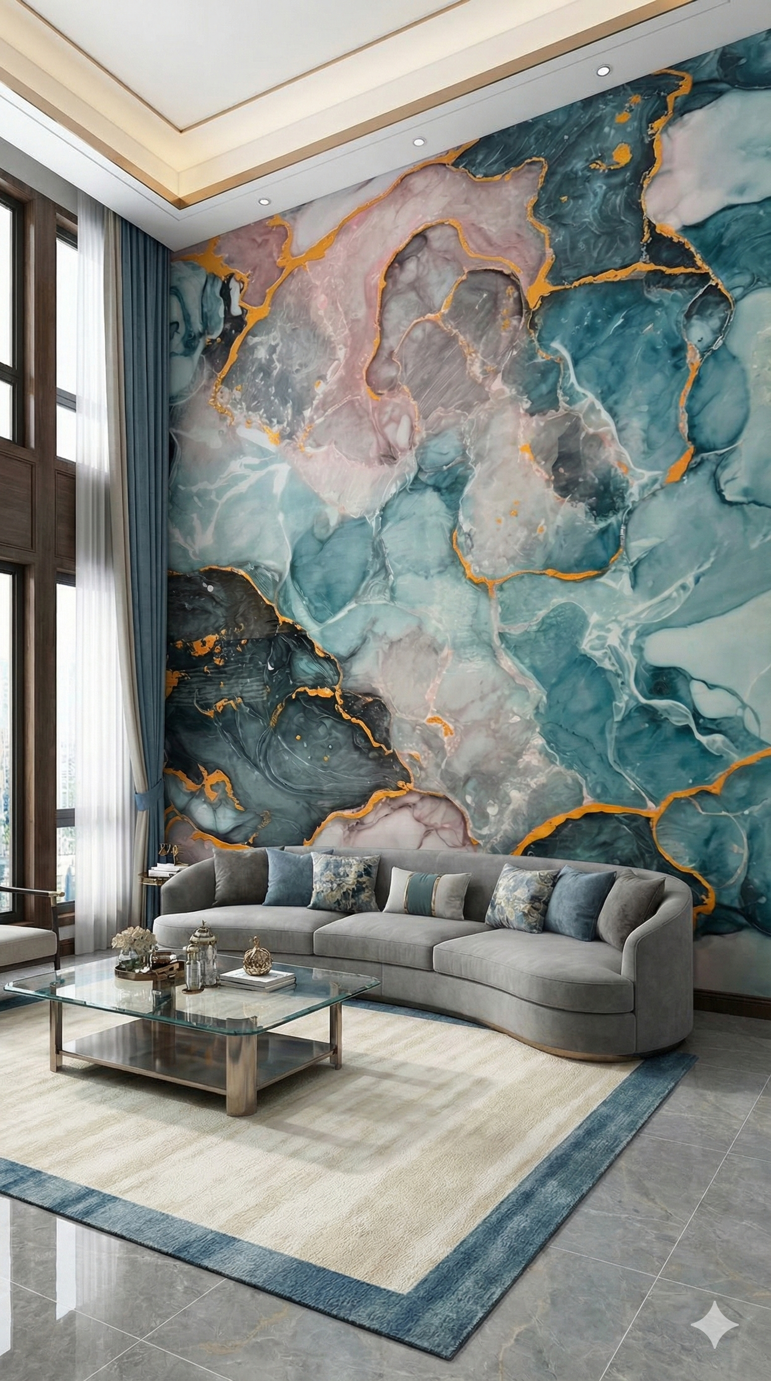 Green & golden UV Coated  Self Adhesive Real Marble finished Wallpaper Roll For Hall, Bedroom, Hotel And Cafe Décor | Washable and Waterproof Marble Wallpaper Roll( Length 110 INCH x Width 48  INCH)(MSR-104)