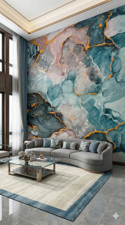 Green & golden UV Coated  Self Adhesive Real Marble finished Wallpaper Roll For Hall, Bedroom, Hotel And Cafe Décor | Washable and Waterproof Marble Wallpaper Roll( Length 110 INCH x Width 48  INCH)(MSR-104)