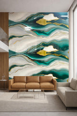 Green & golden UV Coated  Self Adhesive Real Marble finished Wallpaper Roll For Hall, Bedroom, Hotel And Cafe Décor | Washable and Waterproof Marble Wallpaper Roll( Length 110 INCH x Width 48  INCH)(MSR-119)